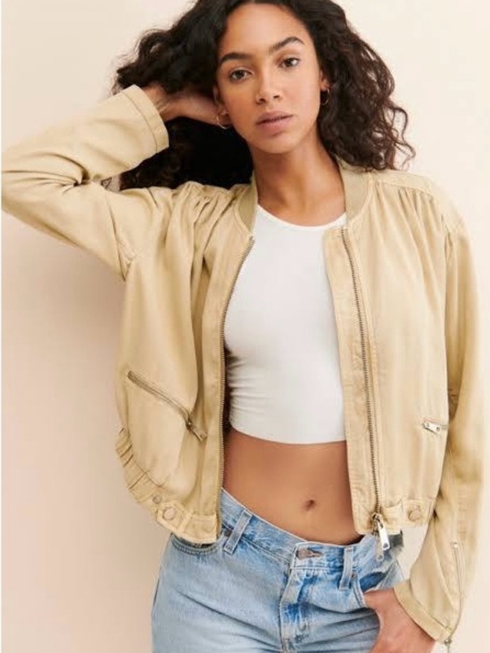 We The Free Knockout Siren Beige Bomber Jacket